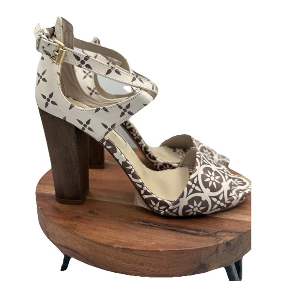 Boden Shoes - Boden Leather Ankle Strap Wooden Block Heel Sandals Print Woman's Retro Boho